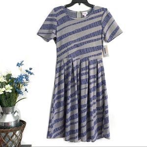 LuLaRoe Amelia Women’s Gray Blue Short Sleeve Sweater Dress - NWT